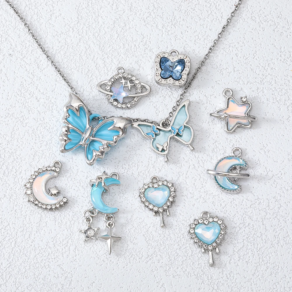 

2Pcs Alloy Blue Color Butterfly Moon Star Heart Charm Pendant for Jewelry Making Necklace Earrings DIY Accessories Materials