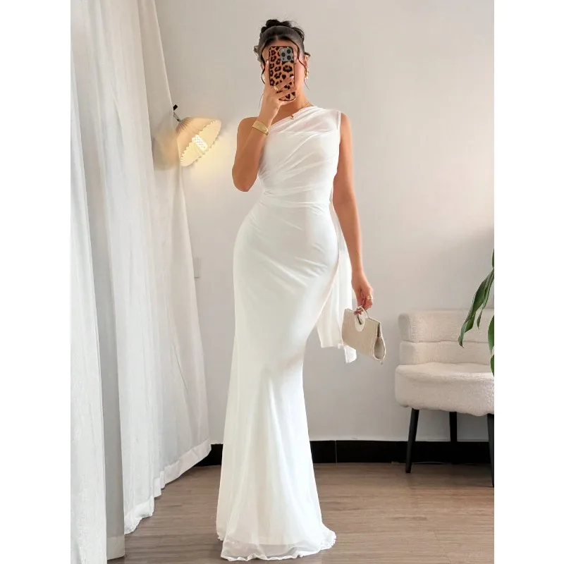 Vestido Maxi Elegante Tropical Asimétrico con Hombros Descubiertos para Mujer 2026, Vestido de Verano Seductor Naranja Quemado para Boda, Fiesta, Vacaciones o Uso Diario