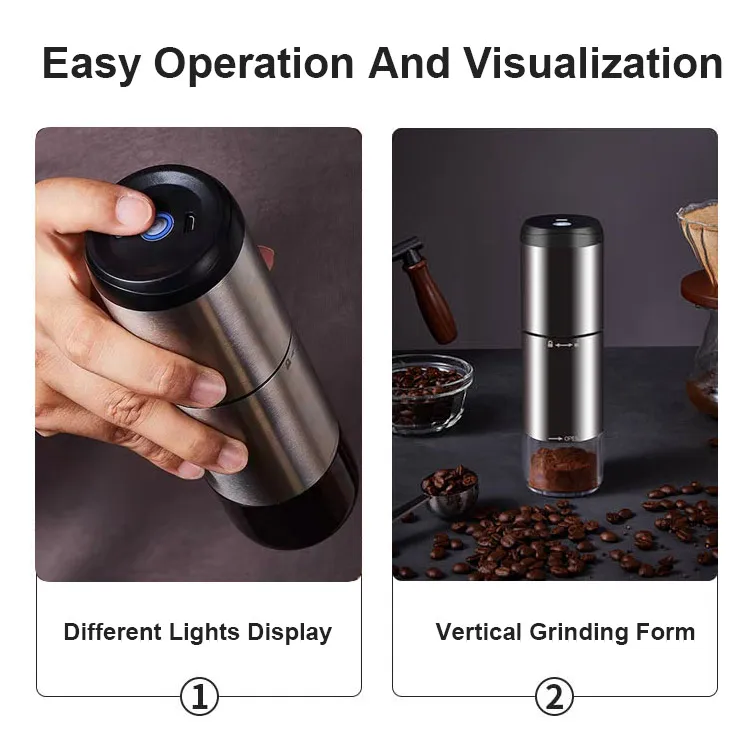 ケーブル付き電気コーヒーグラインダー,充電式USB,ステンレス鋼コア,Amazonのベストセラー