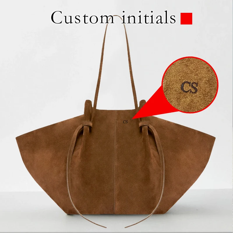 Custom Name Initials Large Capacity Faux Suede Tote Bags For Women Luxury Designer Handbags Purses 2024 New In Underarm Shoulder