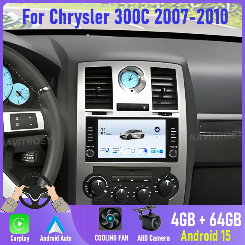 

7'' 4+64GB For Chrysler 300C 2007-2010 2DIN Android 15 Car Radio Head Unit Carplay GPS Nav Bluetooth Rear Cam Stereo Auto Access