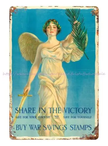 bathroom wall decor USG War Savings Stamps Share In Victory metal tin sign