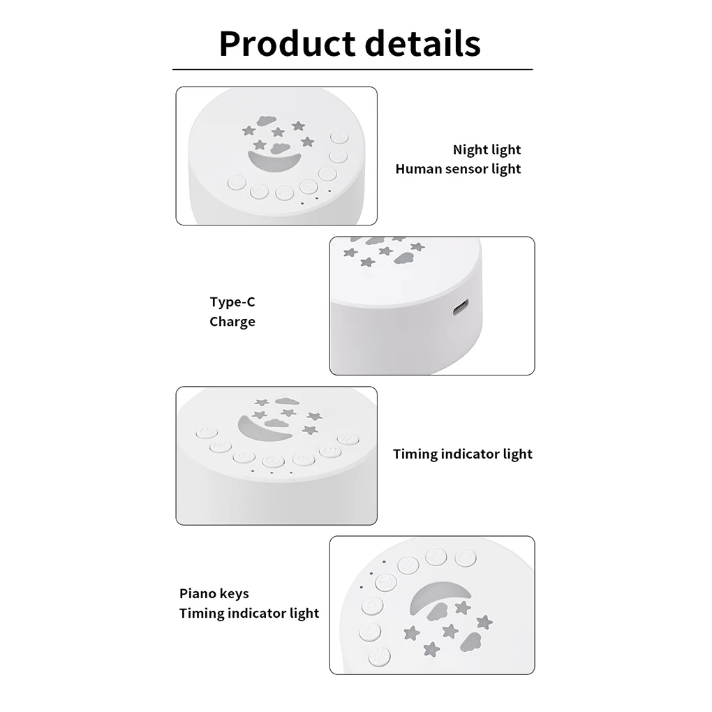 أبيض مريحة النوم ضوء الليل ، الاسترخاء أجواء النوم مع الخيارات الموسيقية ، يسهل حملها ، خفيفة الوزن