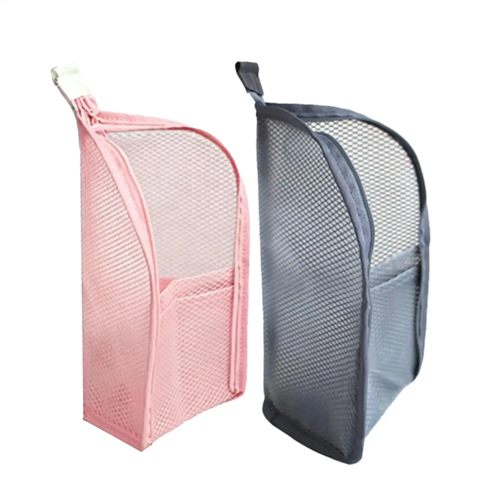 Portable Mesh Standing Toiletry Bag, Lightweight Foldable Clear Hanging Travel Organiser for Toothbrush & Travel