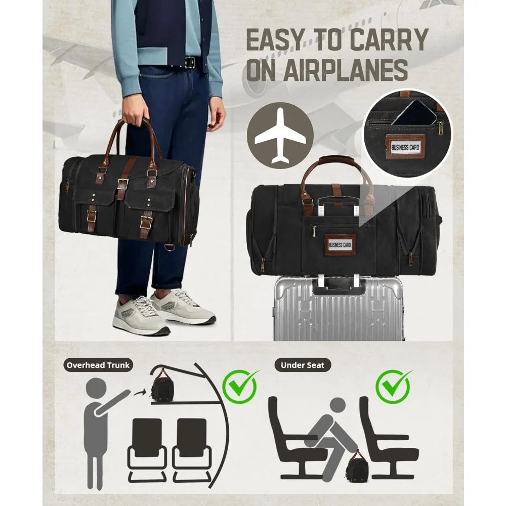 حقيبة واق من المطر قابلة للتوسيع من القماش المشمع العتيق للرجال سعة 45 لترًا، حقيبة سفر مقاومة للماء لعطلة نهاية الأسبوع مع حجرة للأحذية