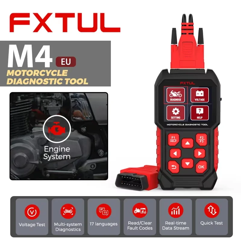 

FXTUL M4-EU Motorcycle Diagnostic Scanner OBD2 17 Languages Multi-system Voltage Test Code Reader Tool