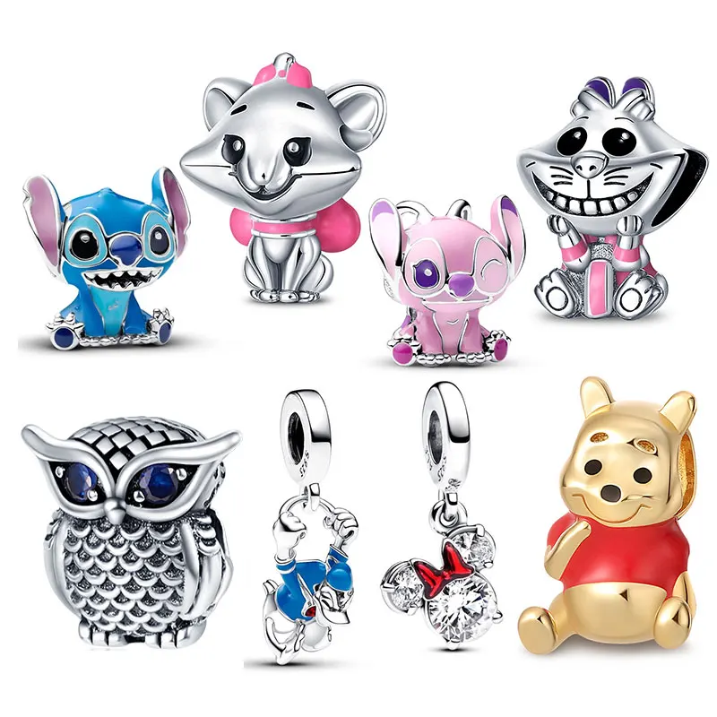 חדש ב-Charms 925 Silver Disney Stitch & Chameleon Charms Beads מתאים ל-3mm שרשרת צמיד מקורי לנשים מתנת תכשיטים משובחים