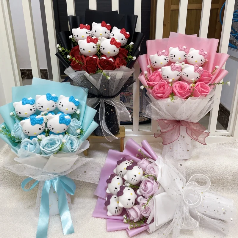Kreskówkowa winylowa lalka Hello Kitty Kulomi Melody z sztucznym kwiatem Kreatywny bukiet Prezenty na Boże Narodzenie Walentynki Urodziny