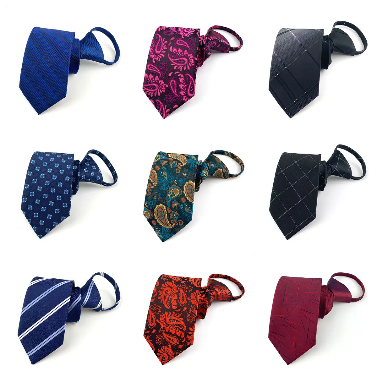 Elegant Men Business Tie High Quality Luxury Zipper Tie New Paisley Plaid Stripe Wedding Business Formal Party Accessories
