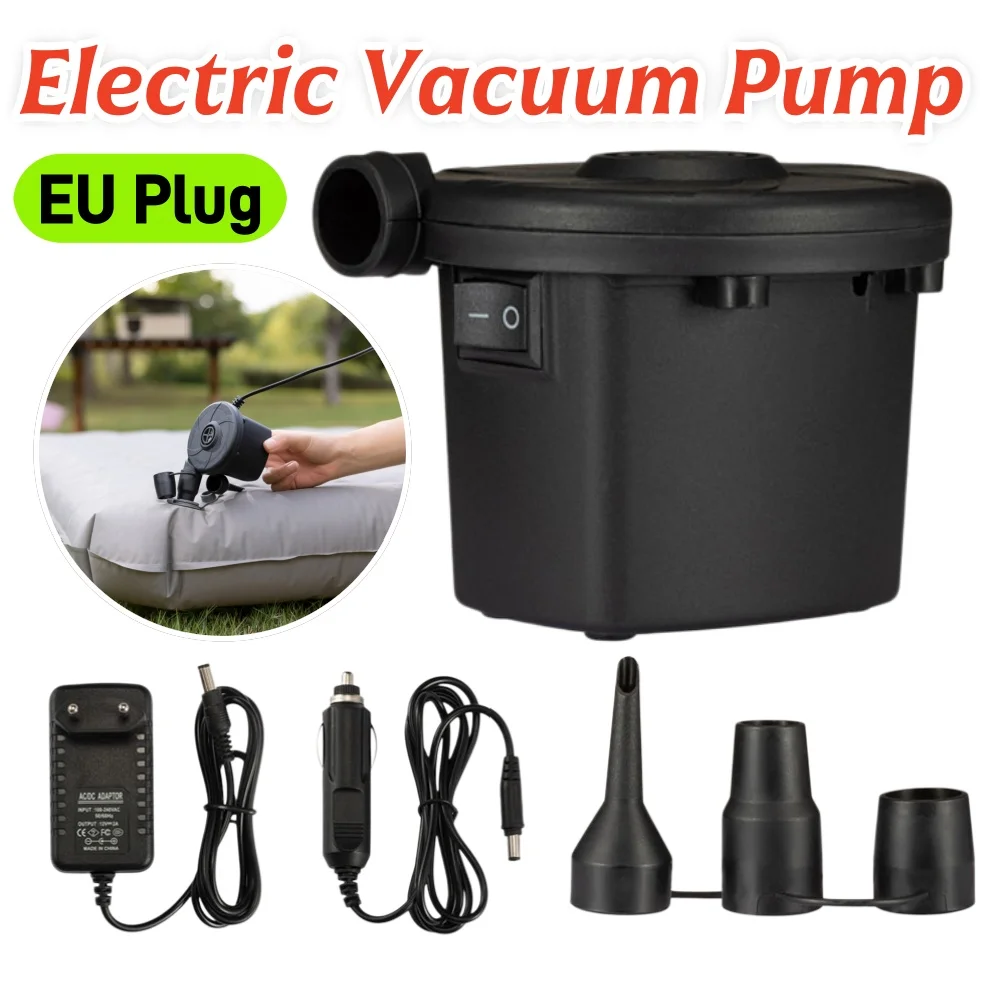 Electric Air Pump Potable Inflatable Pump Compressor For Mattress Swimming Pool Fast Air Filling Inflator Blower Nozzle EU Plug