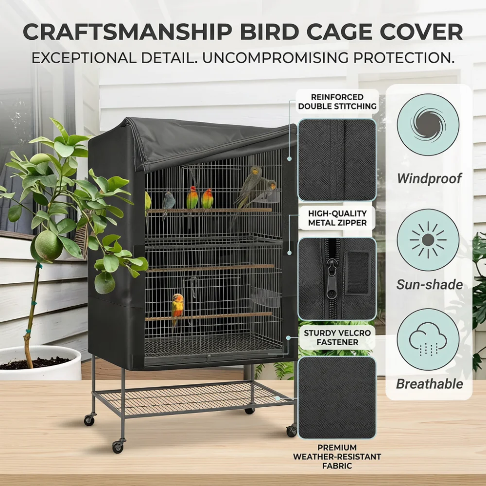 Waterproof Dustproof Bird Cage Cover Oxford Cloth Light Blocking Ventilated for Most Standard Cages
