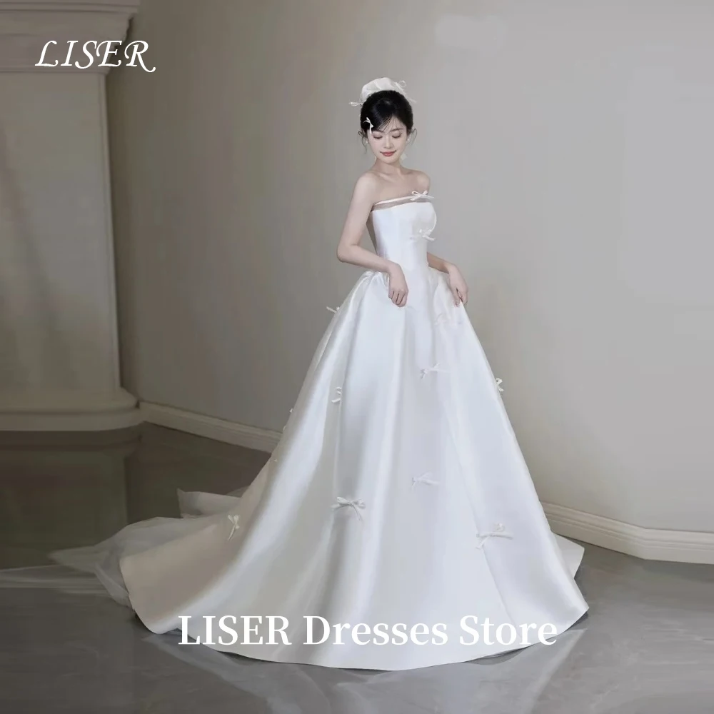

Liser Strapless A-Line Korea Wedding Dresses Long Satin Elegant Bridal Gowns Photo Shoot 웨딩드레스 Customized Corsets Back