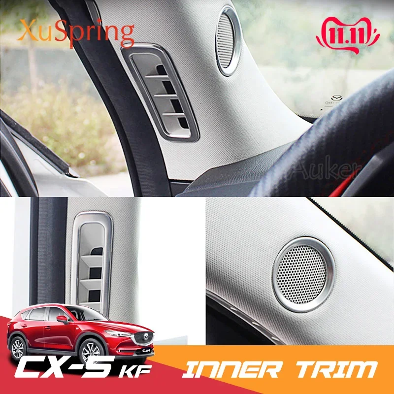 Car A Pillar Air Outlet Speaker Bezel Trim Ring Frame Stickers Inner Garnish Styling For Mazda CX-5 CX5 2017-2024