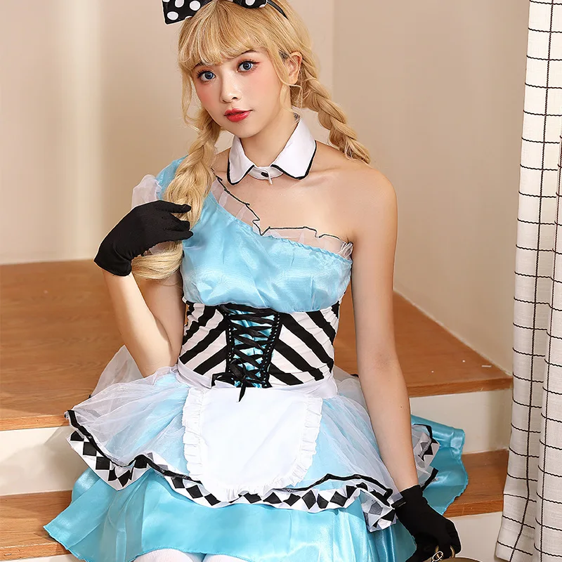 الأزرق الجنية تي أليس برينك الدكتور تأثيري حلي لوهوين الملكة البدلة المرأة التقليدية العرقية المرحلة زي