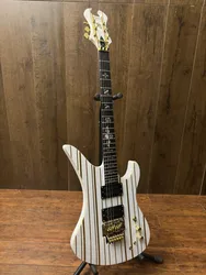 Synyster Gates electric guitar FR bridge  white and gold striped mahogany board -