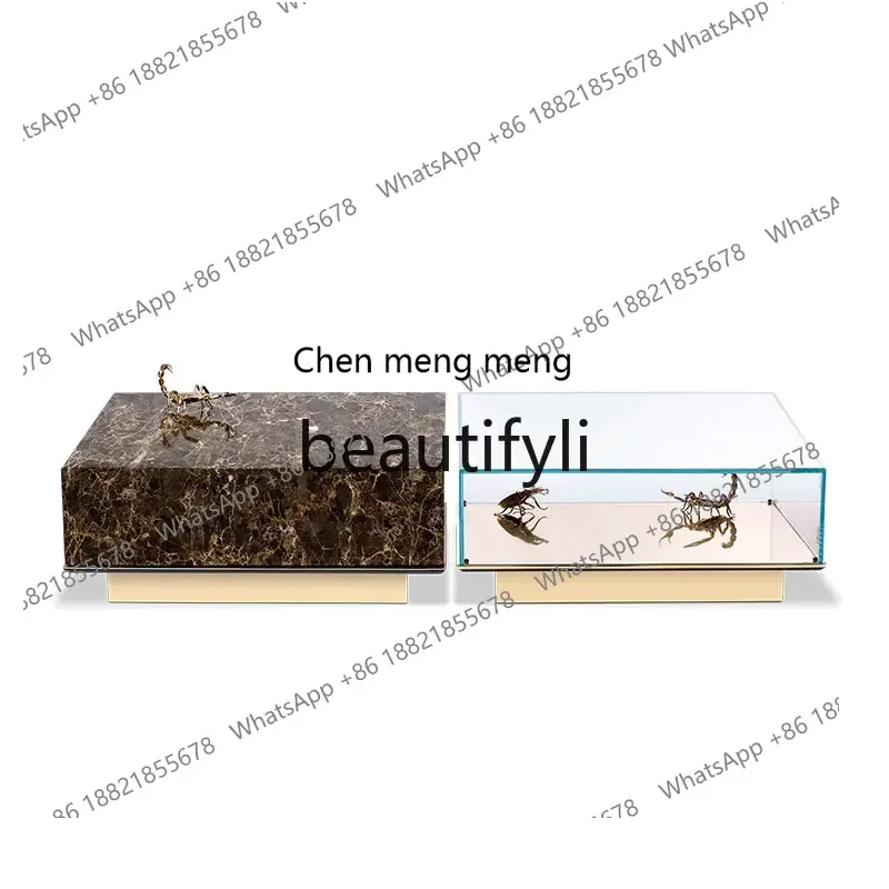 zqxCreative marble coffee table combination light luxury villa home tempered glass coffee table square