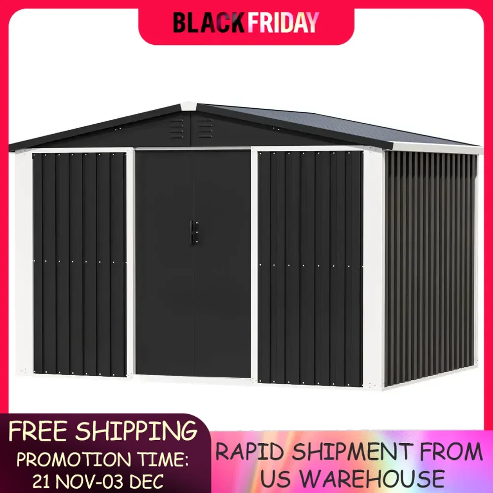 Metal Outdoor Utility Tool Storage Shed with Roof Slope Design, Door and Lock for Backyards,Lawns 6'x8'Outdoor tool room