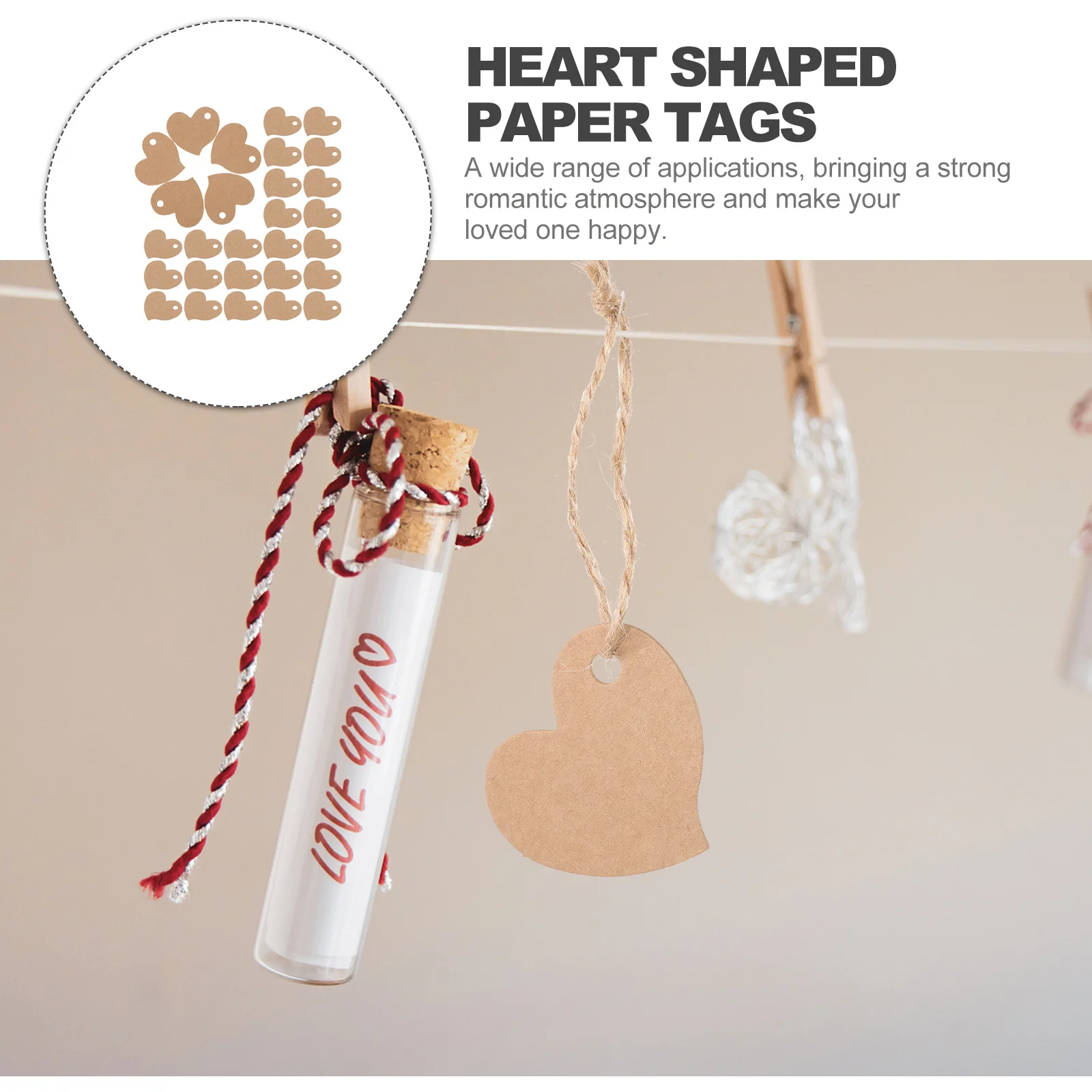 

1 Bag Valentine Heart Shaped Kraft Paper Tags Hanging Gift Labels Durable for Party Gifts Baking Packaging and DIY Crafts