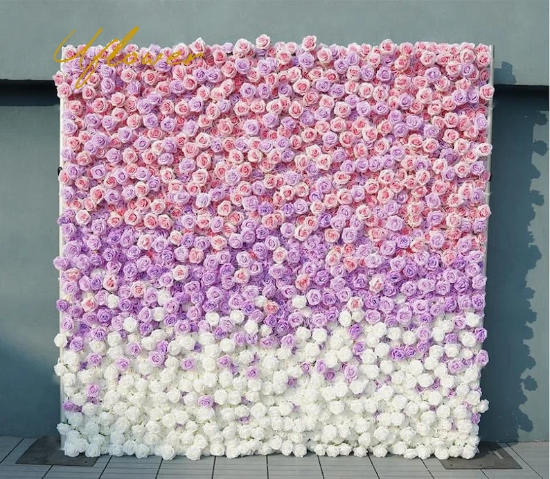 Uflower Wedding Pink Purple 5D Rose Artificial Flower Wall Row Arch Backdrop Fabric Floral Event Party Prop Floral Arrangement