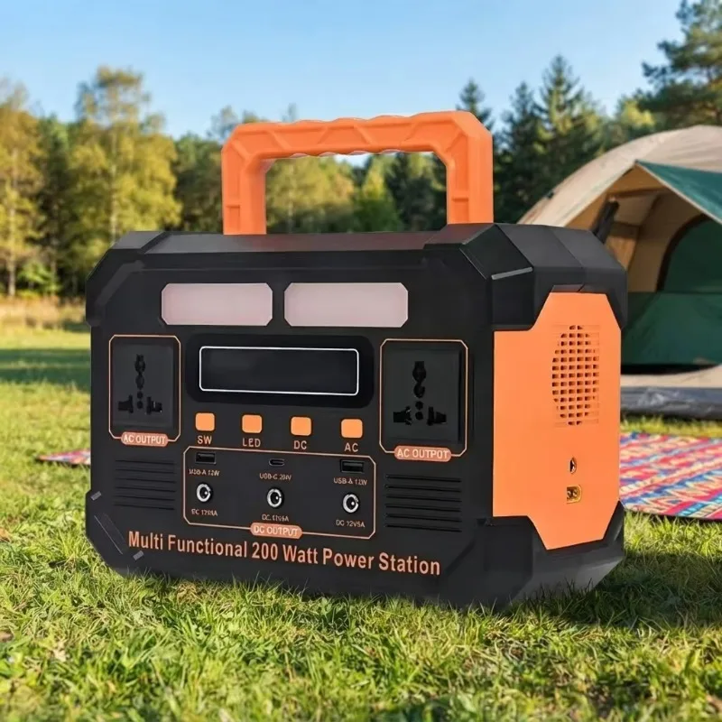 200W Portable Power Station With LiFePO4 Battery Solar Panel Emergency Backup For Camping RV & Home Use