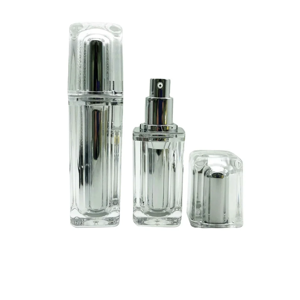 15ml & 30ml kapazität gold & silber farbe quadratische form acryl material lotion flasche mit alumite pumpe und kappe