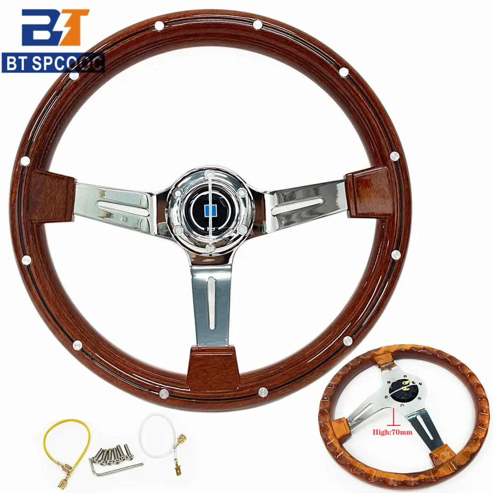 JDM Classic Wood Style Silver Black Spoke Steering Wheel Racing Universal 14inch 350mm ABS Concaved Steering Wheel With Horn