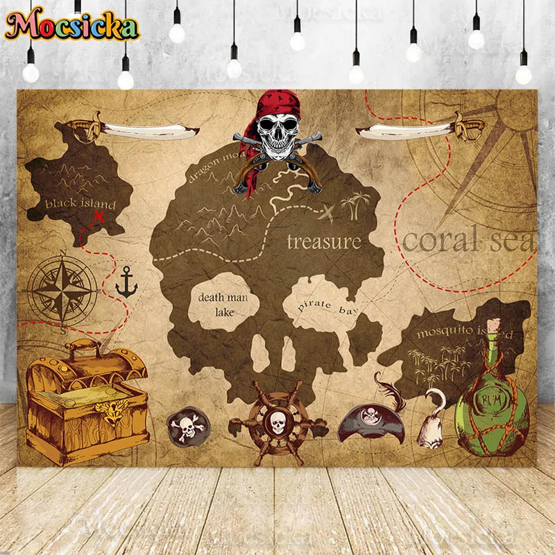 Pirate Treasure Map Photography Backdrops Navigation Adventure Decoration Banner Kids Birthday Party Photo Background Photocall