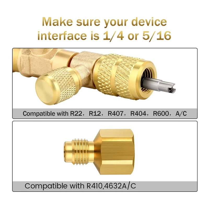 Valve Cores Replacement With Dual Size 1/4 & 5/16 Port For With R22 R12 R407 R410 R404 R32 R600