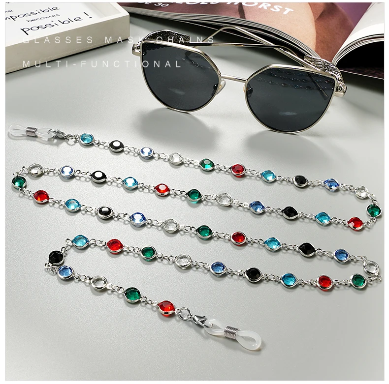 Sonnenbrille Sonnenschutzkette Mode Metall Maskenkette Einfache Perle Edelstein Brillenkette Charm Metall Lanyard Brillengestell Seil – Detail 2