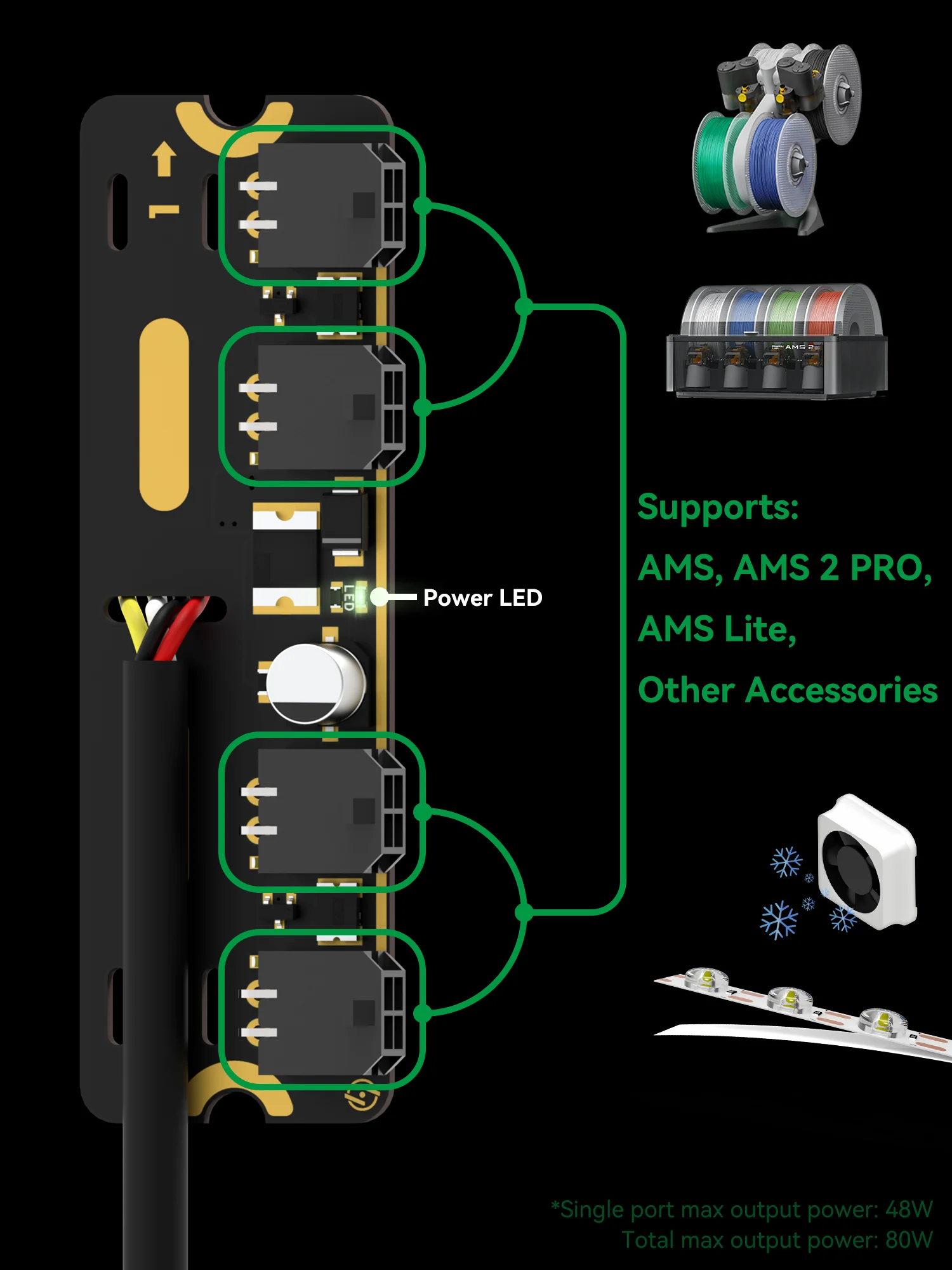 Für Bambu Lab 4-Port-Erweiterungsnabe mit Stromsignalschutz für alle Bambu Lab 3D-Druckerzubehörteile – Detail 2