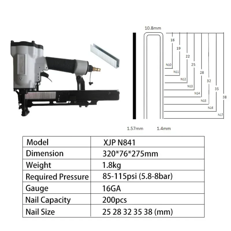 N841 Pneumatic Manufacturer Pneumatic Tool Concrete Staple Guns  Heavy Duty 16 Gauge Powerful Air Gun Stapler for Wooden Package