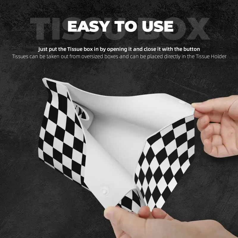 Black and White Checkered Pattern Tissue Box Cover PU Leather Rectangular Optometrist Optician Facial Tissue Box Holder