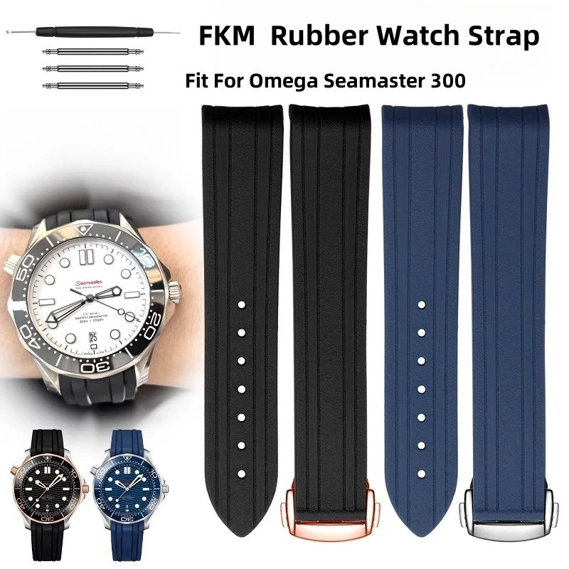 

New Design 20mm Fluororubber For Omega Seamaster 300 Diving Belt With 316L Stainless Steel Fold Buckle Watch Band
