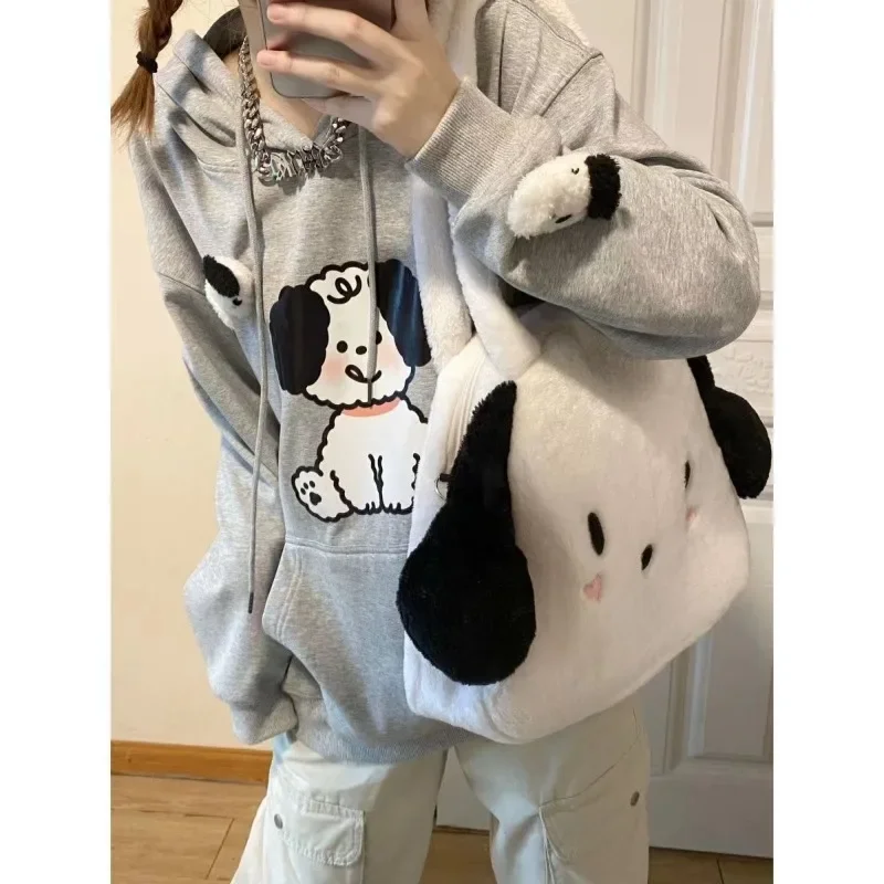 MBTI Pochacco Cute Shoulder Bag for Women Cartoon Plush Fashion Fluffy Tote Bag Casual Large Capacity Kawaii Lolita Jk Backpack