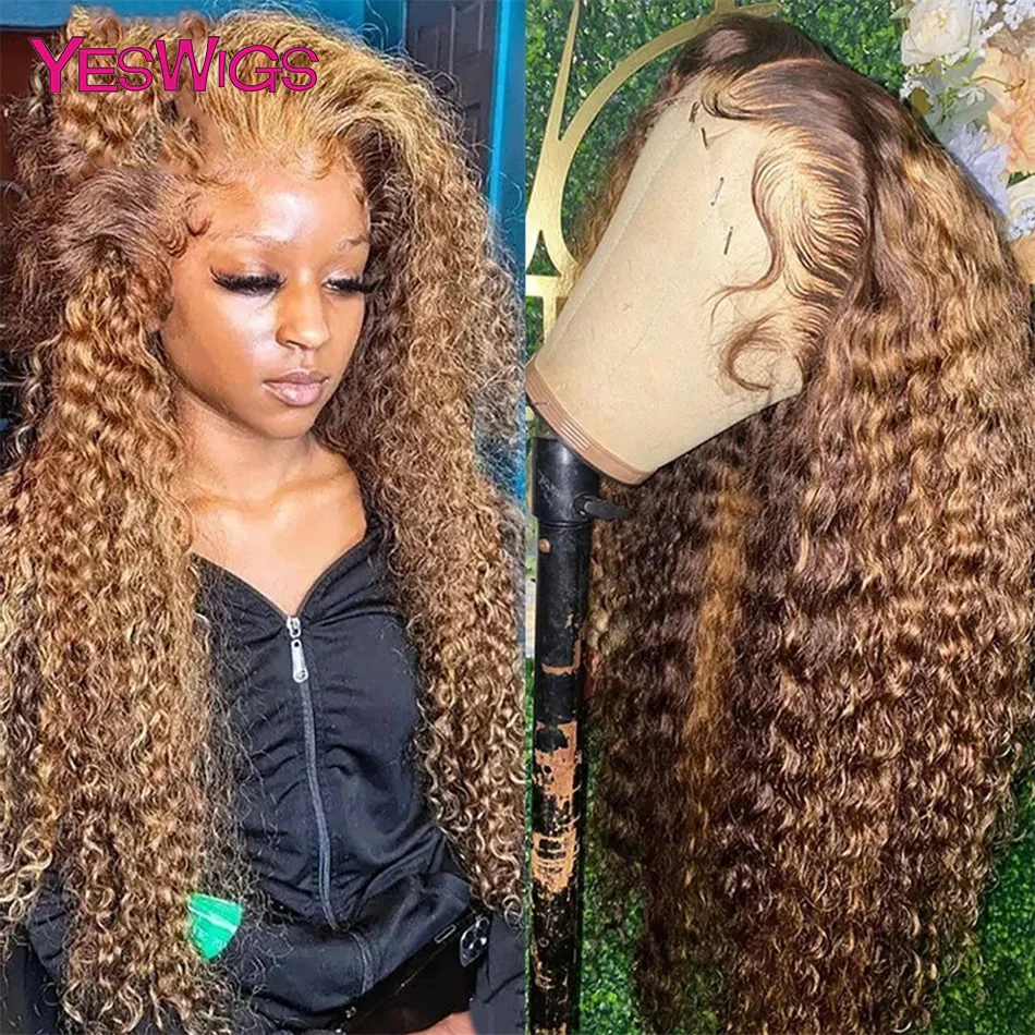 13x6 Highlight Wig Human Hair Deep Curly Brown Lace Front Wig Water Wave 13x4 Honey Blonde Colored Lace Frontal Wigs Human Hair