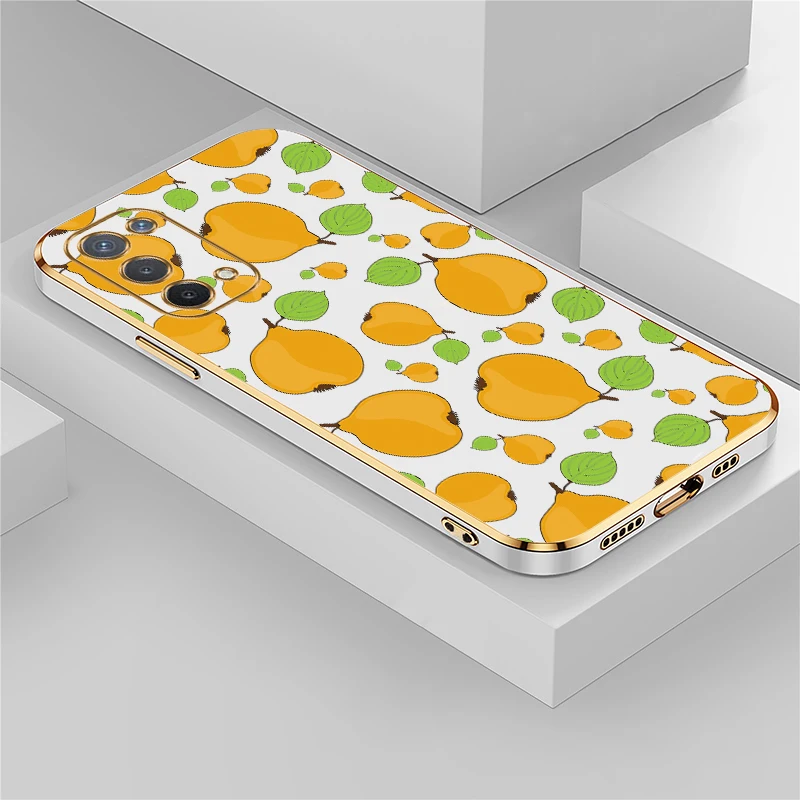 

Lens Protection Phone Case For OPPO A60 A58 4G 5G Shockproof Plating Cover For OPPO A59 A57 A55 Pear Fruit Apples Print Fundas