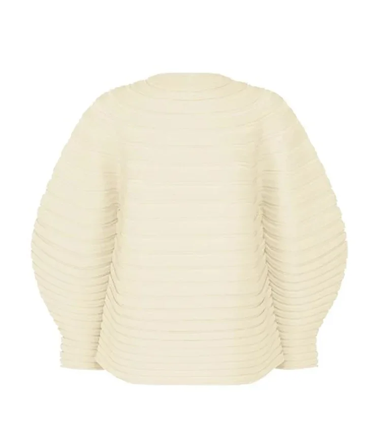 EUHG Miyake Pleated Autumn Winter Sweater Women Thickening Mushroom Knit Women Round Sleeves Tops 2024 Winter New