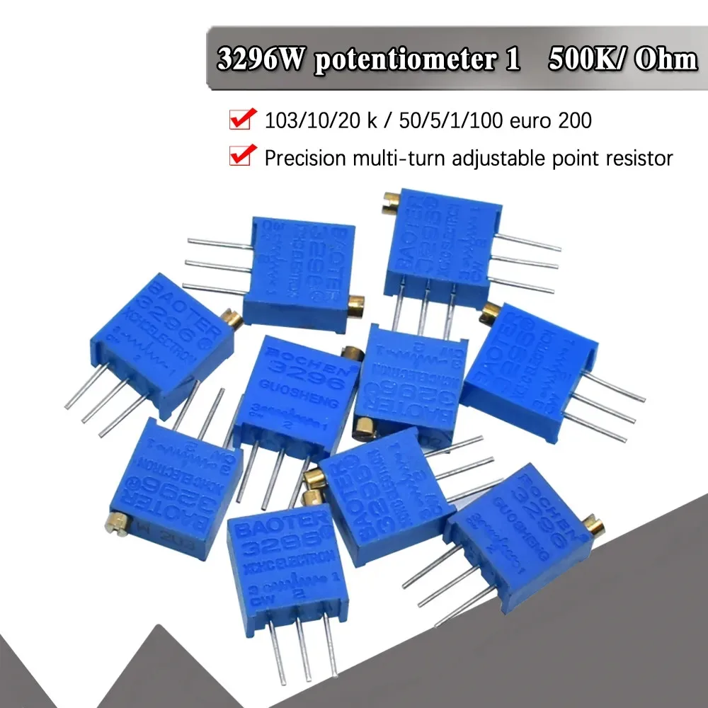 3296W 50 100 200 500 1K 2K 5K 10K 20K 50K 100K 200K 500K 1M ohm High Precision Variable Resistor Multiturn Trimmer Potentiometer