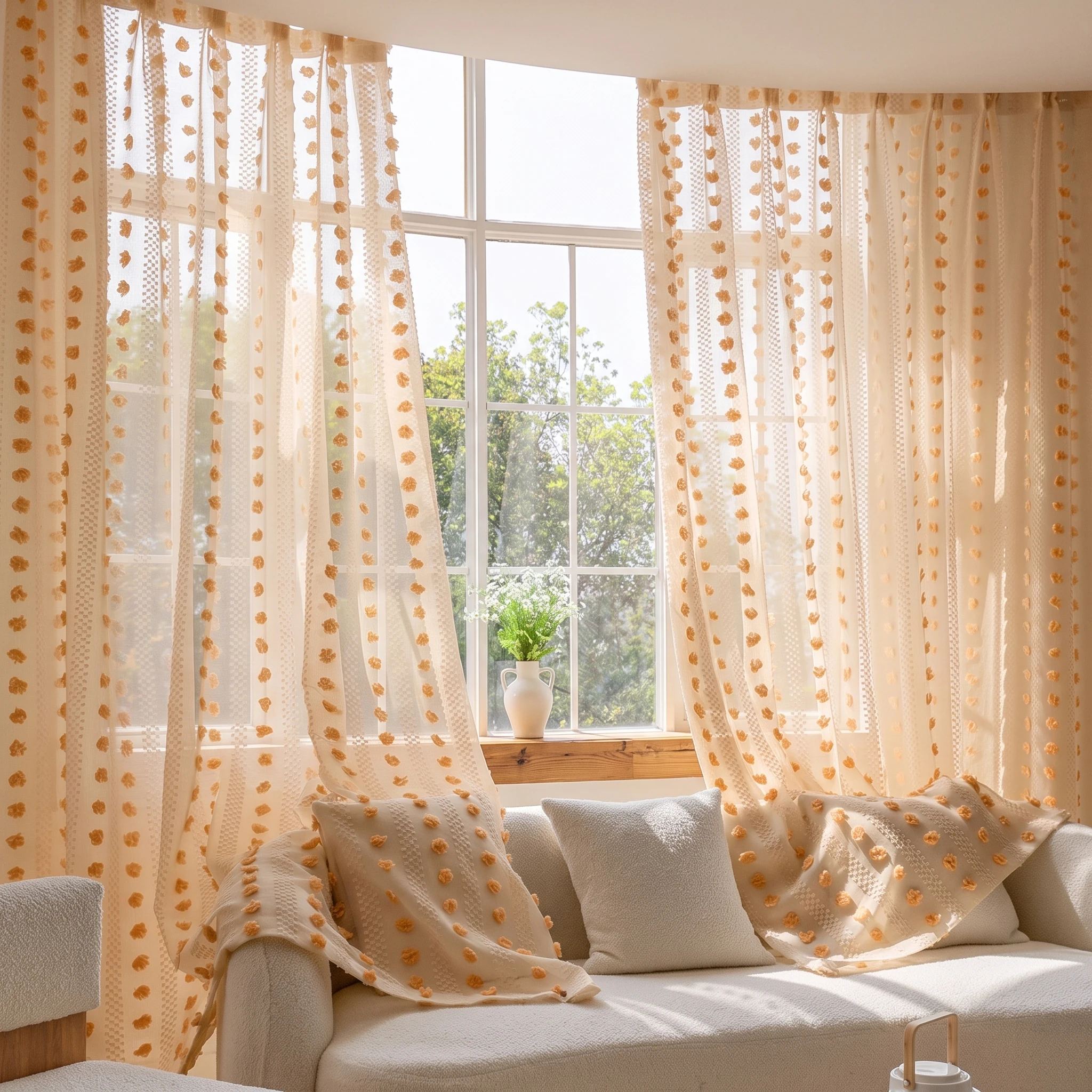 1 Piece, Available in Multiple Colors: White/Orange/Olive Green/Red, Jacquard Striped Semi-Transparent Sheer Curtain with Rod Pocket Design, Exquisite Workmanship, Lightweight and Soft, Washable, Suitable for All Seasons, Modern Minimalist Home Decor, Suitable for Living Room, Bedroom, Dining Room, Office, Wedding, Date Night