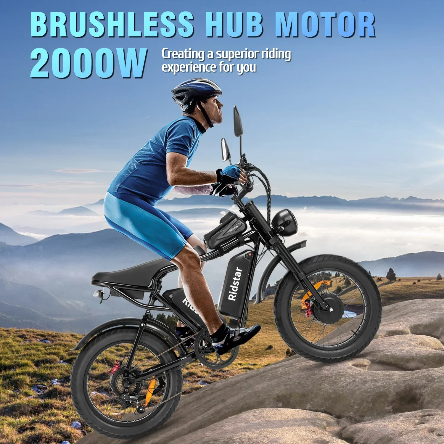 Dual Battery Adult Off-Road Motorcycle 2000W Dueling Motor Fat Tire Motorcycle Hydraulic Disc Brake 7 Speed Electric Bike