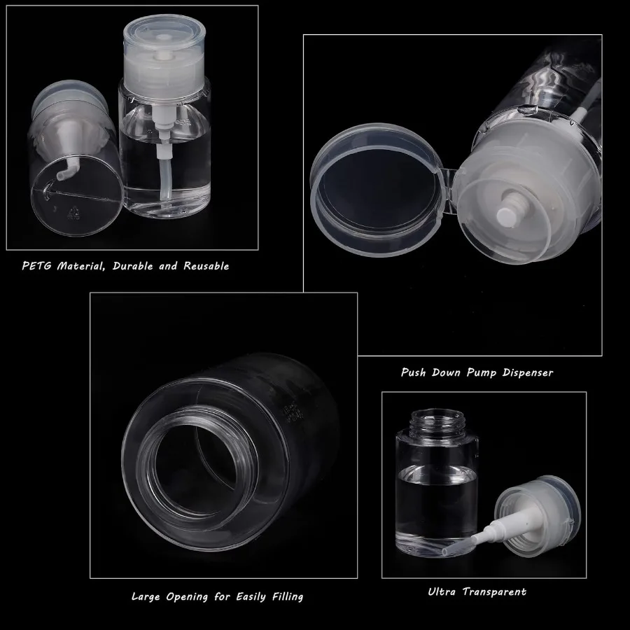 100ml Refillable Empty Press Pump Bottle Remover Cleaner Polish Makeup Manicure Tools Accessory Clear Dispenser Liquid Container - view 6