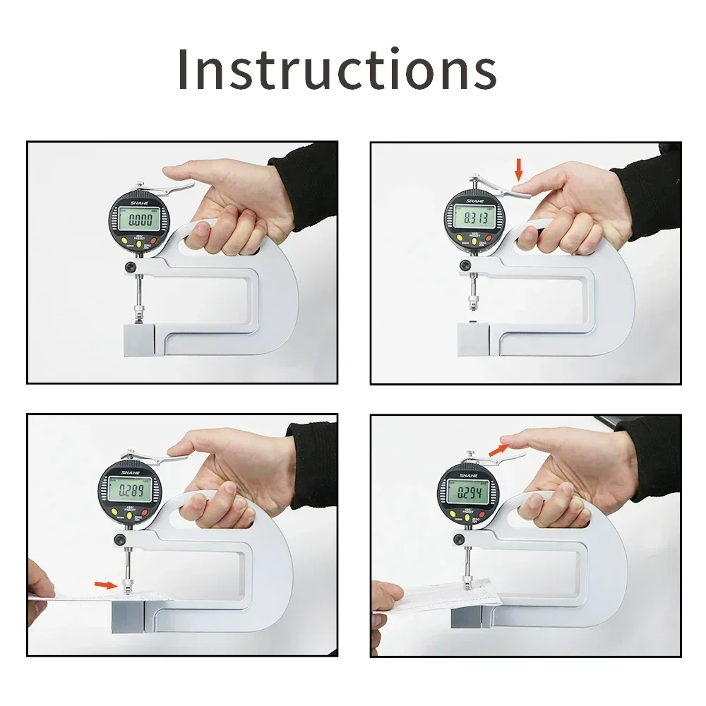 SHAHE 0-12.7mm Digital Thickness Gauge With Roller Insert Measuring Tool 0.001mm Thickness Gauge