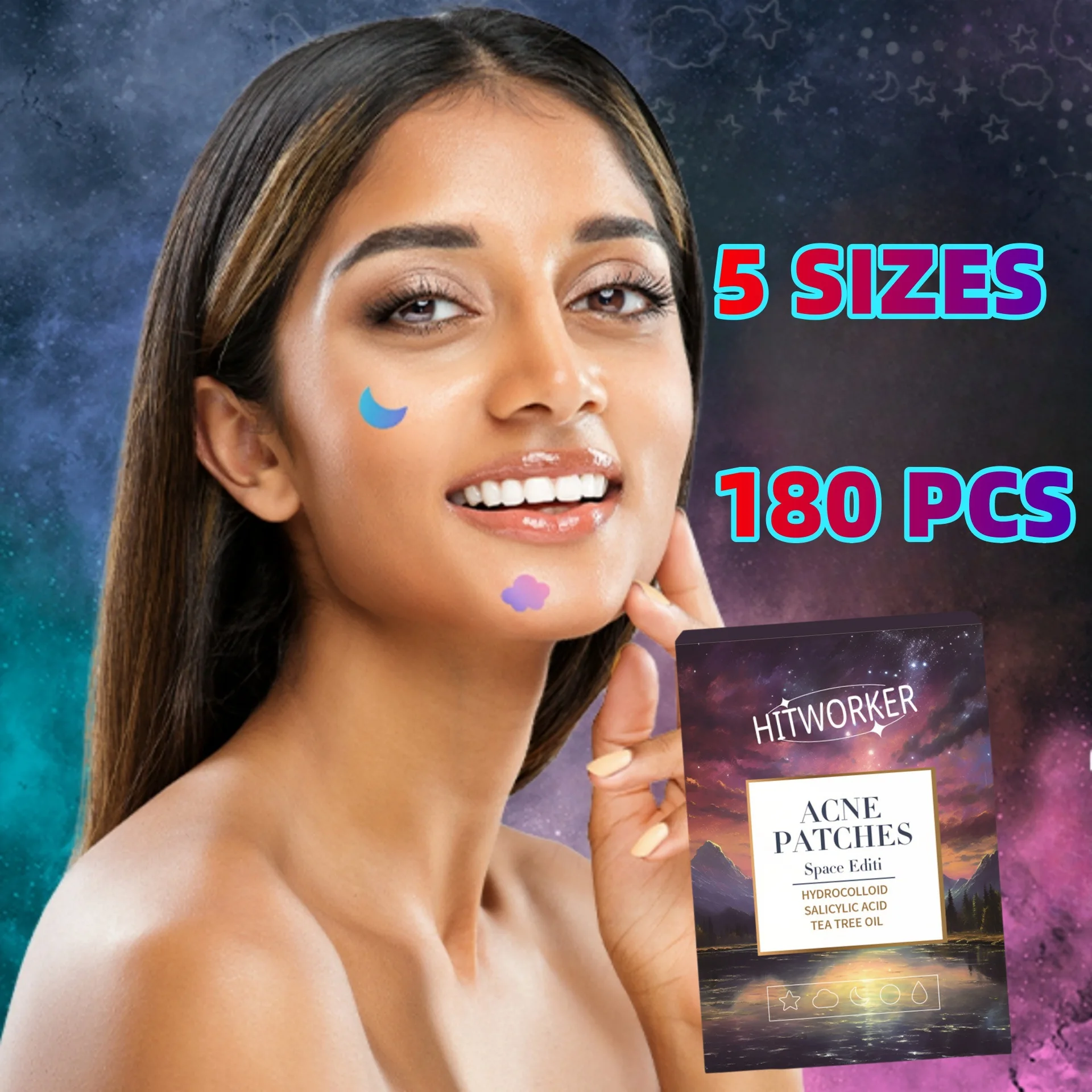 180pcs/box of water-based tea tree oil acne patches, space version designed acne stickers, facial skincare products, Halloween image 3