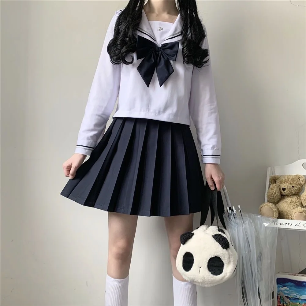 Japanische Schulmädchen JK Rockanzug Weißer Basic-Stil College-Stil Matrosenanzug Schleifenfaltenrock Oberschüleruniform – Detail 6