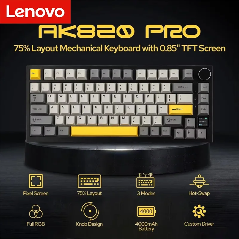 

Lenovo Ajazz AK820/AK820Pro Gaming Mechanical Keyboard Bluetooth 5.1/Wireless/C-Wired Keyboard with Knob Hot Swapping Gasket