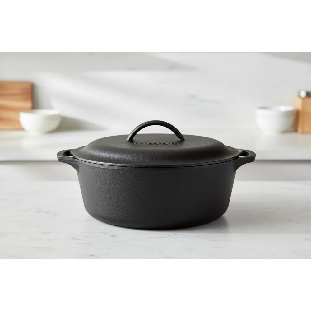 

7-Quart Cast Iron Dutch Oven - Pre-Seasoned, PFAS-Free, Induction Compatible for Family Cooking & Baking