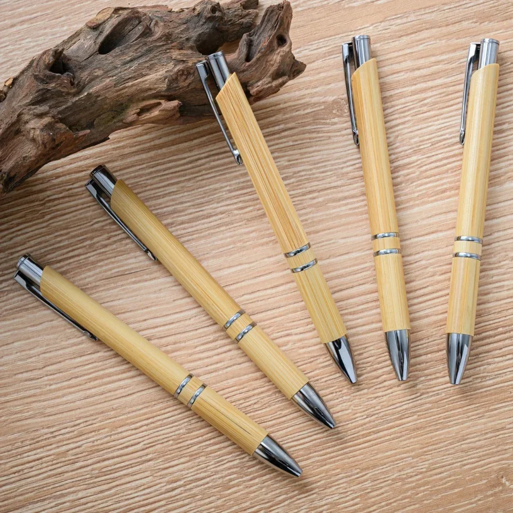 20-50 Pcs Writing Bamboo Ballpoint Pen Wholesale Customized Logo Advertising Gift Signature Pens Student Stationery