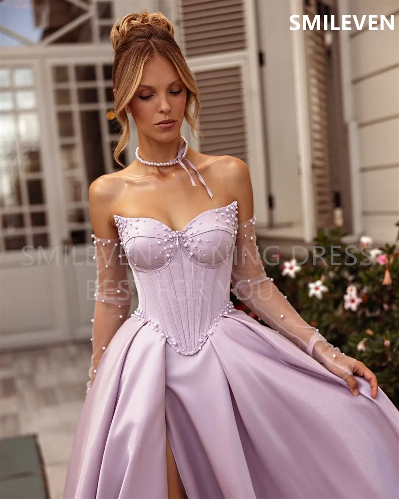 Smileven A-line Purple Prom Dress Off The Shoulder Backless Party Gowns Sweetheart Length Formal Evening Dress Customized 2024