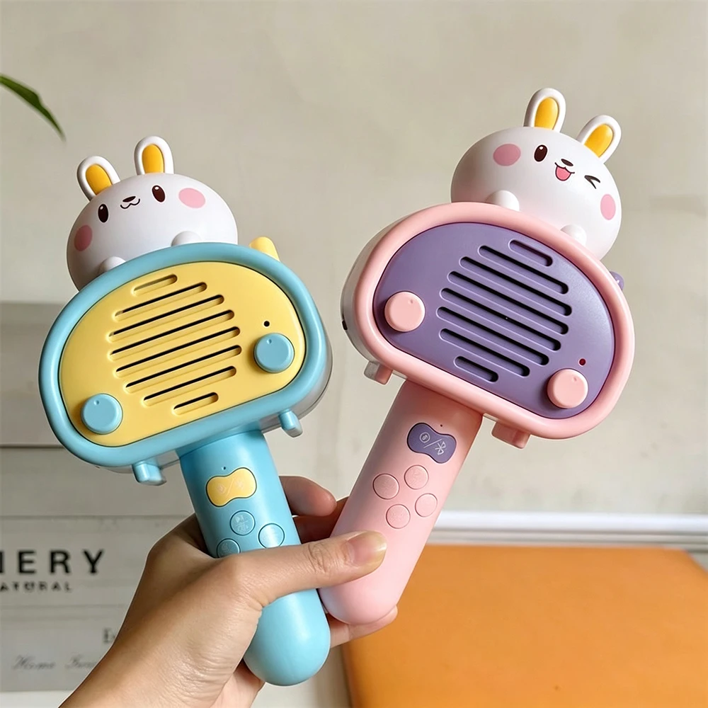 Kids Rabbit Microphone Toy Wireless Connection Karaoke Microphone Early Education Speaker with Songs Stories for Boys Girls Gift