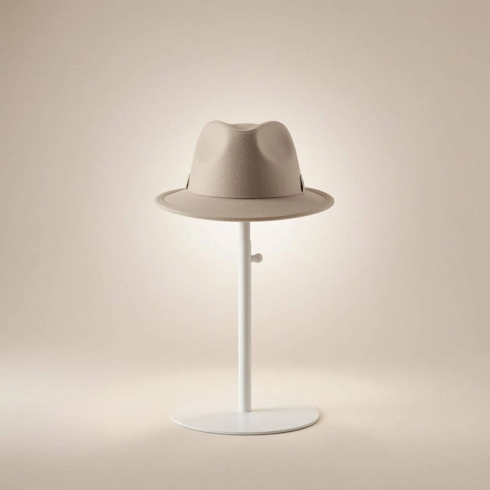 Adjustable Hat Display Stand Metal Support Textile-Covered Hat Form White Base Lightweight